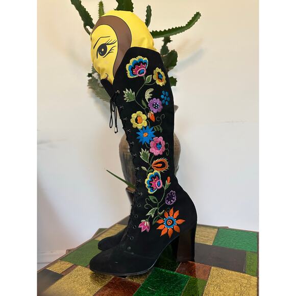 1970s 70s vintage floral embroidered gogo boots Jerry edouard enosis Greece 6 - Picture 9 of 10